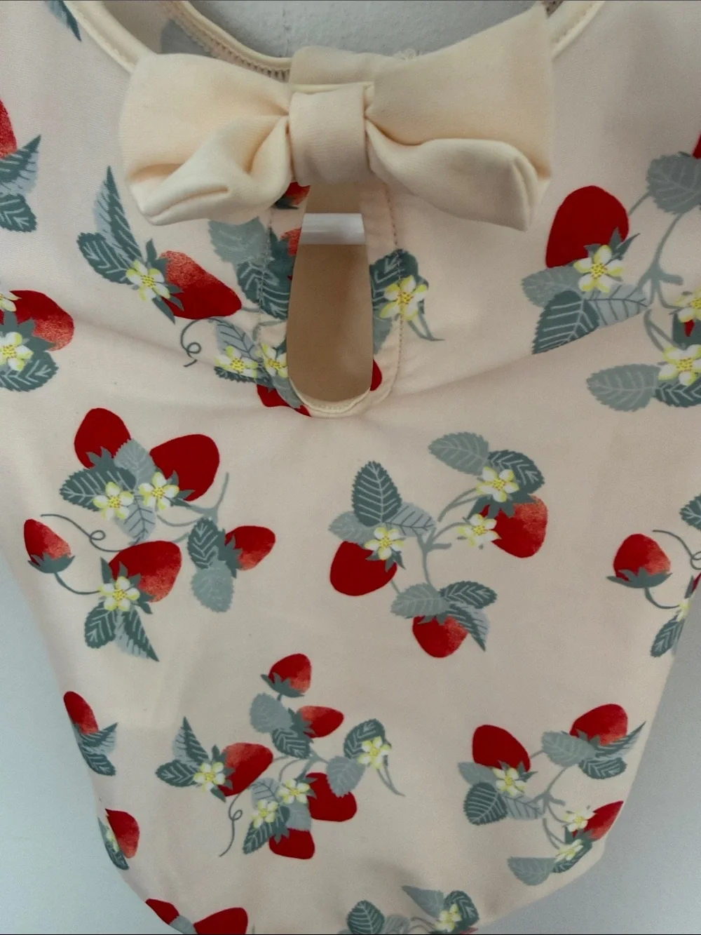 H&M Peach-Pink Long-Sleeve One-Piece with Red Strawberry Print